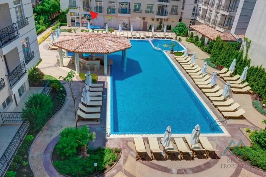 Veľký 48m2 apartmán s výhľadom na bazén v komplexe Dawn Park, Slnečné pobrežie. - foto 13